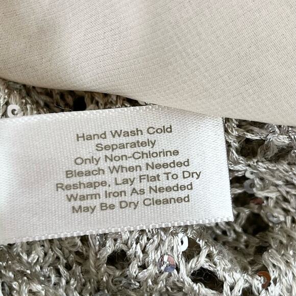 Boston Proper Sequin Embellished Open Knit Sweater Chiffon Lining in Cream, Sz M - Picture 11 of 11